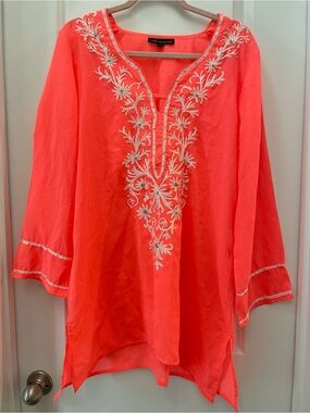 Coral Embroidered V-Neck Tunic by Club Z Collection
